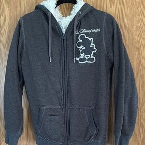 Disney World Gray fur lined Hoodie with Mickey Mouse